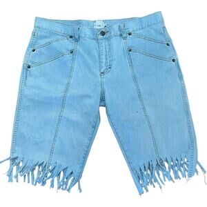 Vintage Y2K Calvin Klein DIY Wide Shredded Fringe Longer  Denim Shorts 13